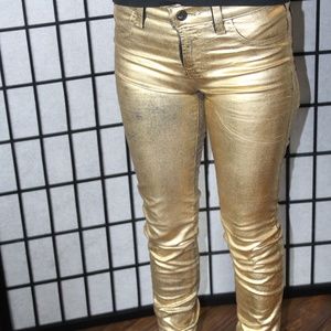 J Brand gold metallic super skinny pants